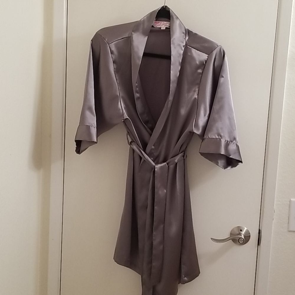 Gray silky bathrobe